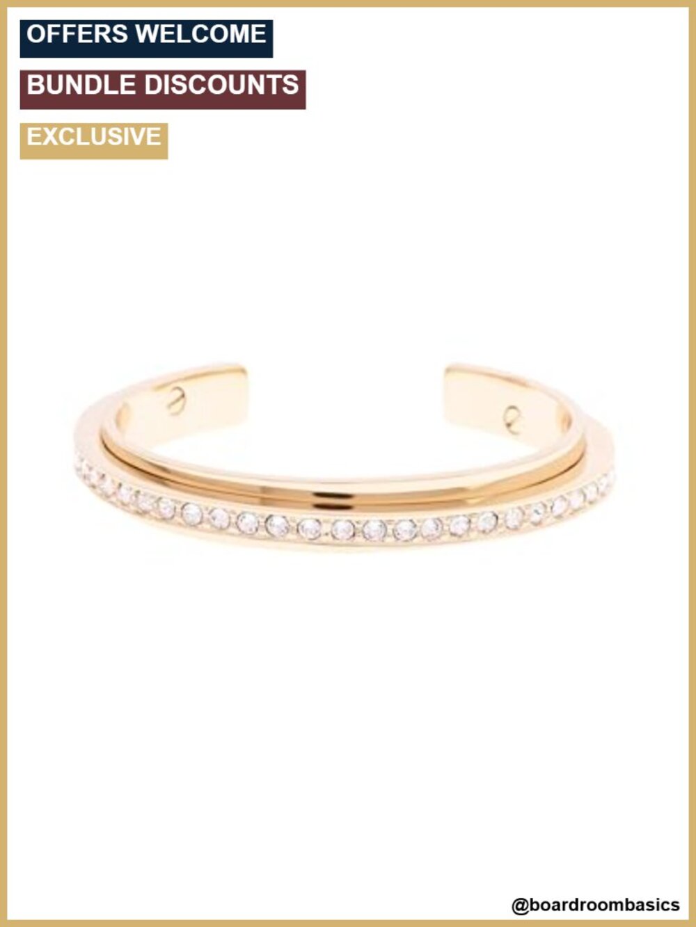 Gold Tone Plated Brass Crystal Cuff Bracelet Hand-Set European Crystals